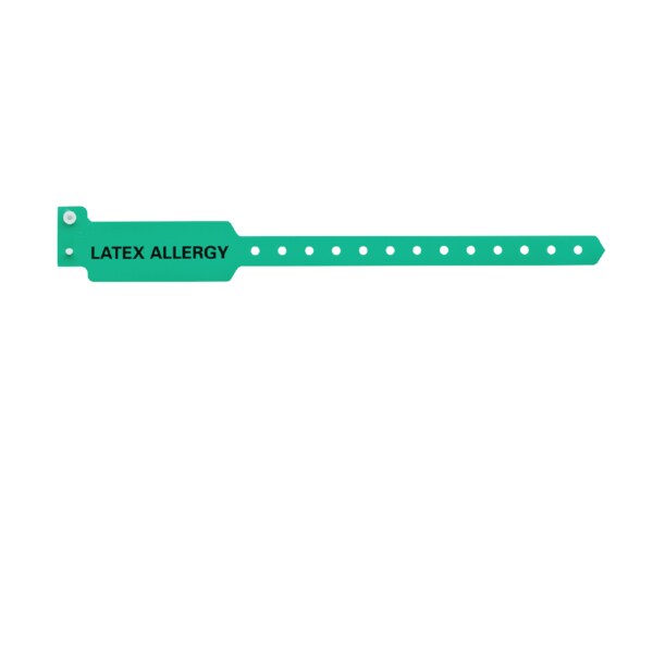Wristband - Poly - Latex Allergy 5/8" x 10" Green w/Black
